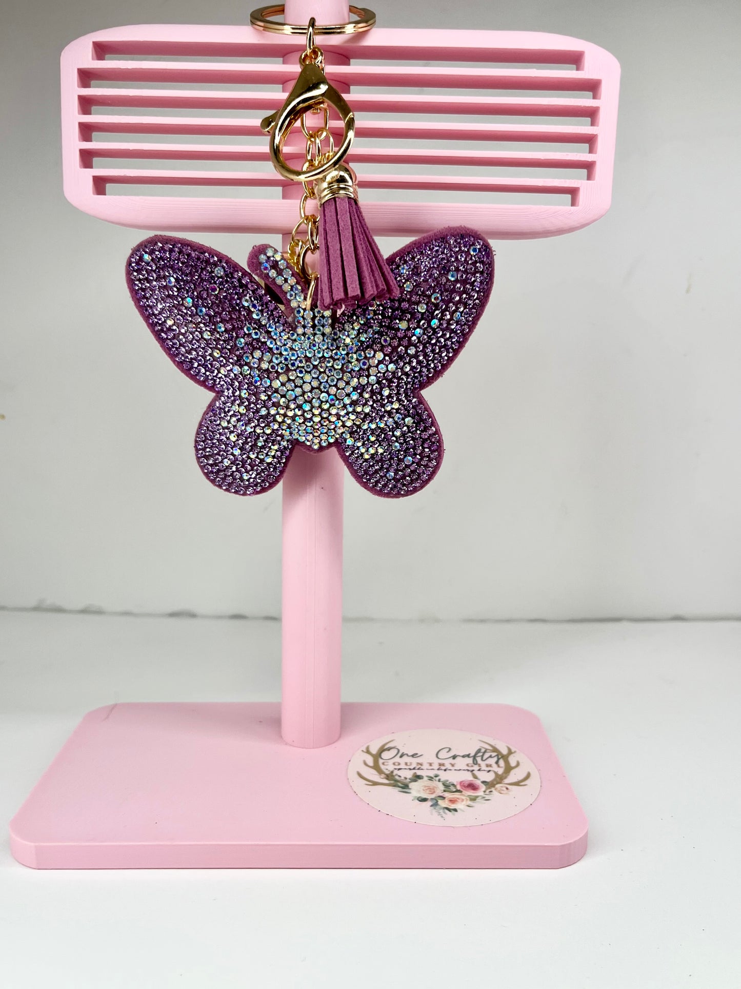 Sparkly Rhinestone Butterfly Keychain