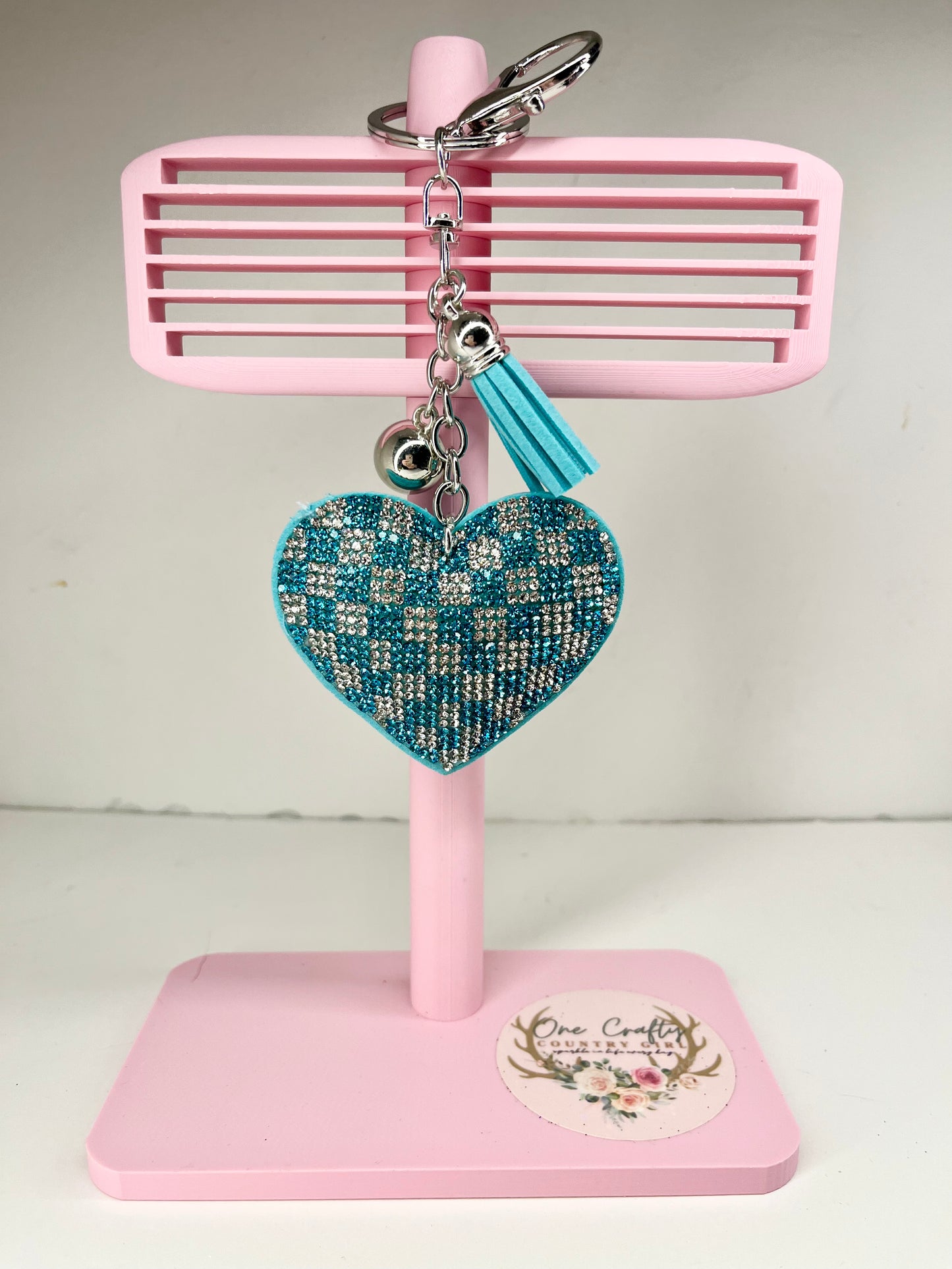 Sparkly Rhinestone Patterned Heart Keychain