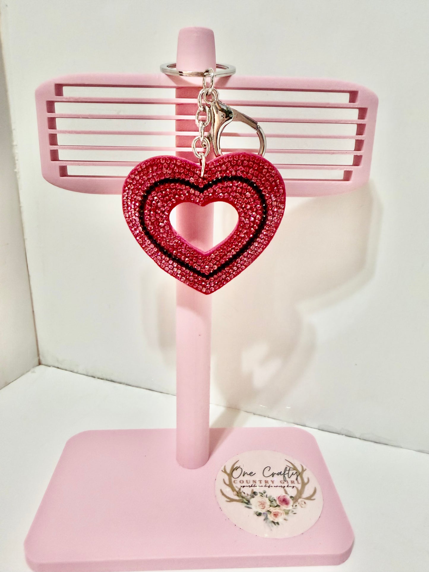 Heart With A Hole Sparkly Rhinestone Keychain