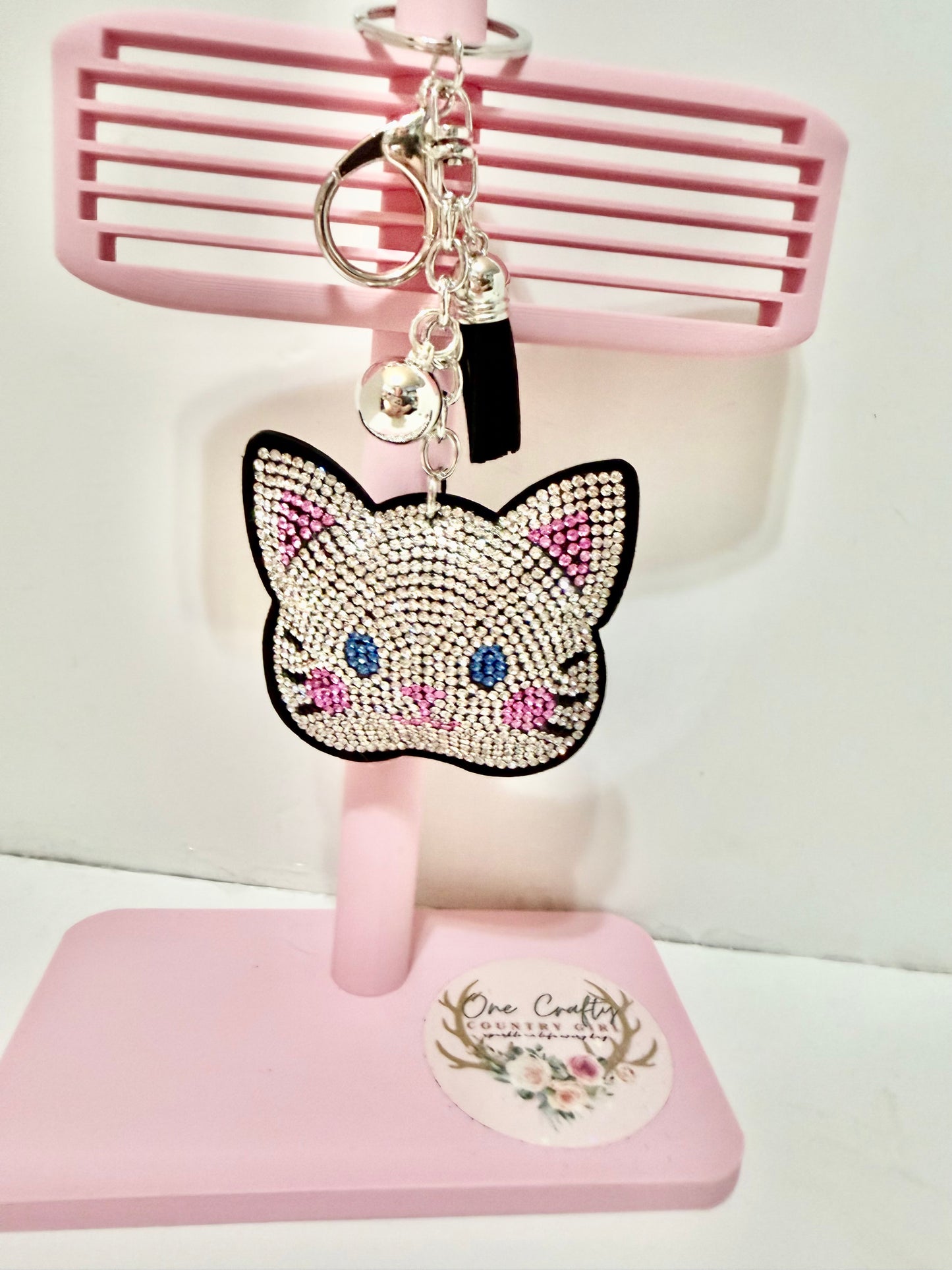 Sparkly Rhinestone Cat Keychains