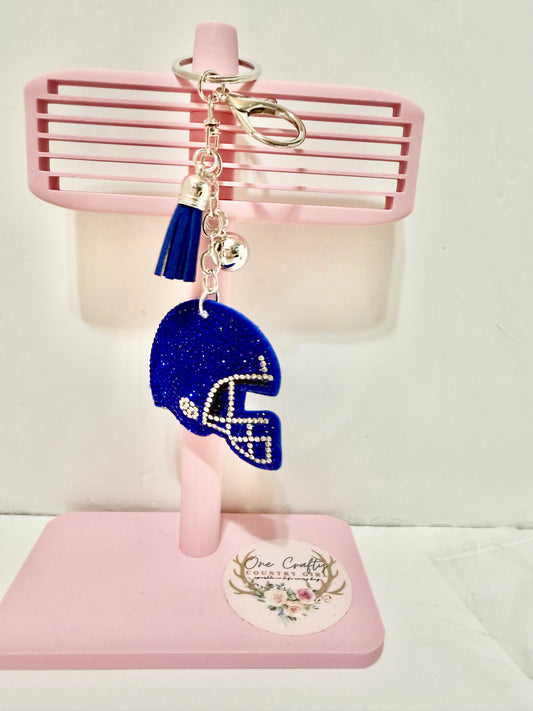 Blue Football Hemit Sparkly Rhinestone Keychain