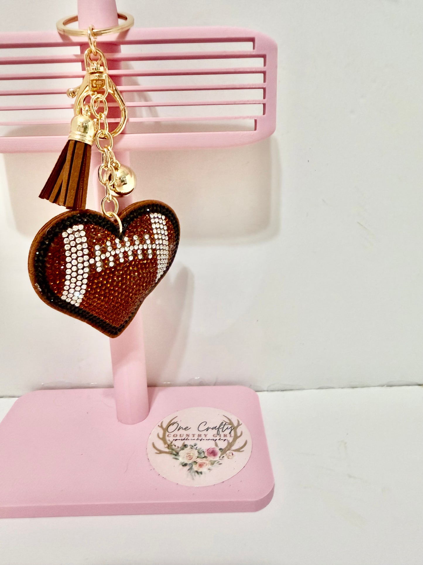 Football Heart Sparkly Rhinestone Keychains
