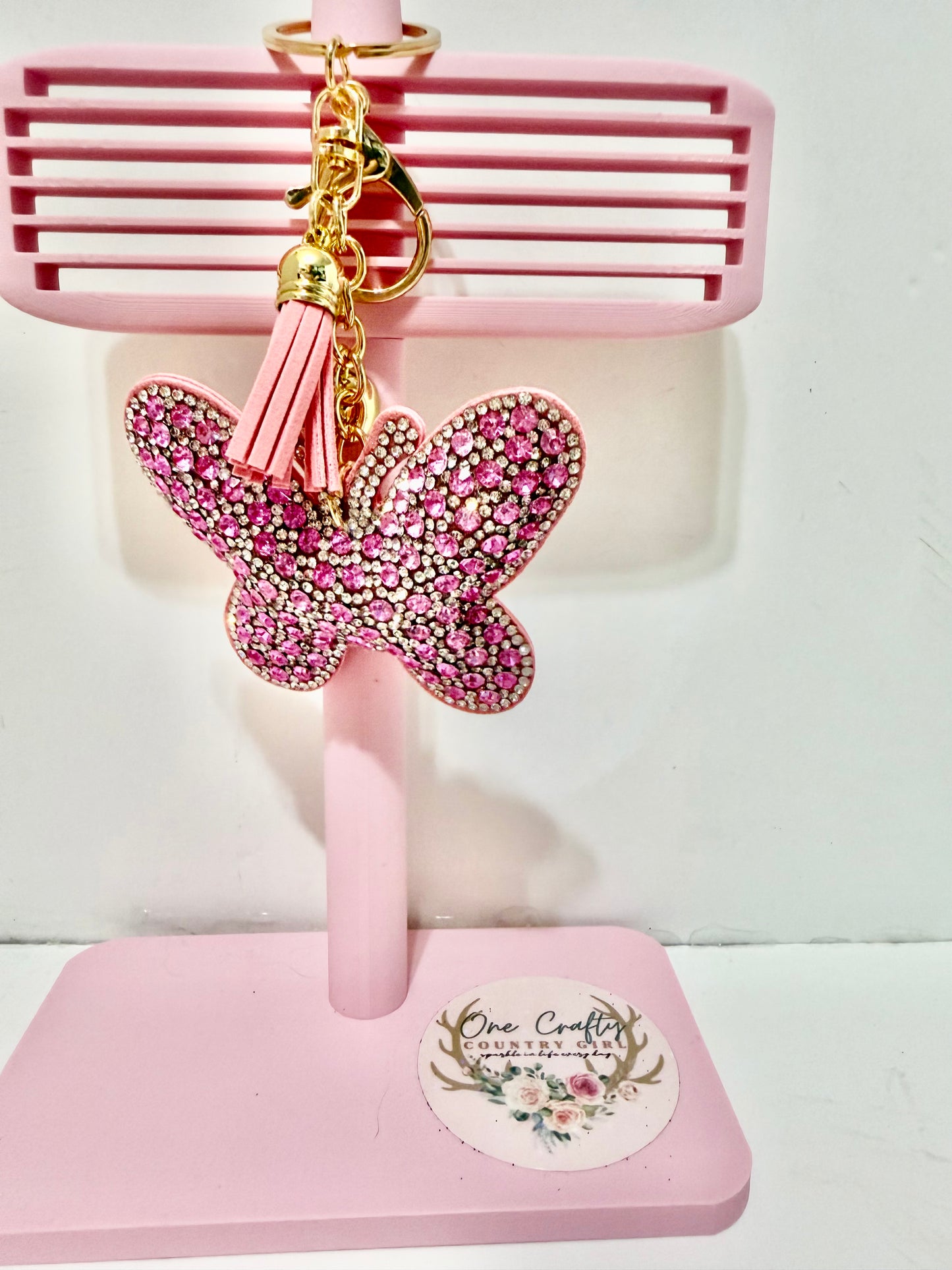 Sparkly Rhinestone Butterfly Keychain