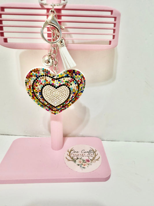 Multicolored Heart Sparkly Rhinestone Keychain