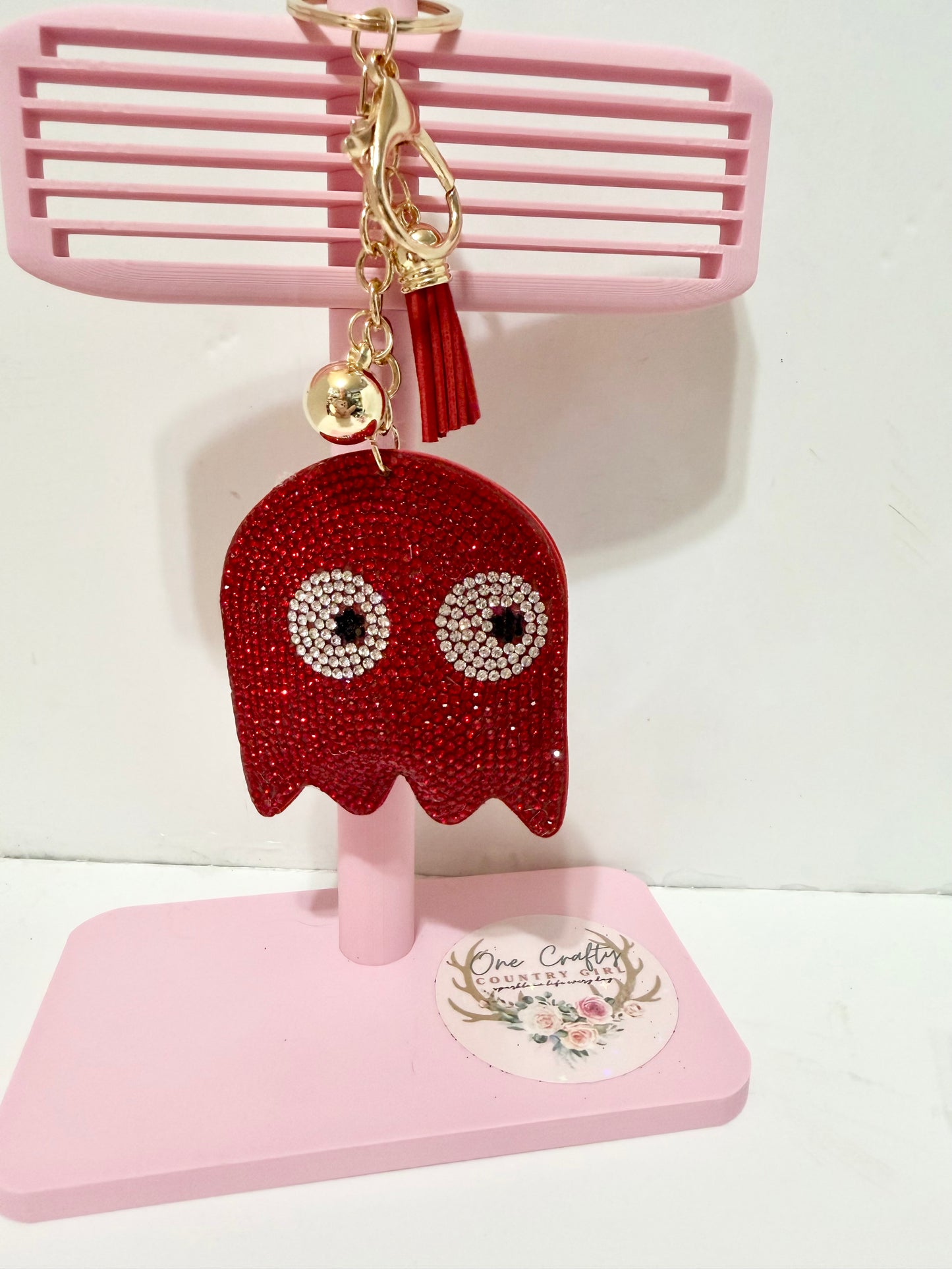 Pac Man Ghost Sparkly Rhinestone Keychains