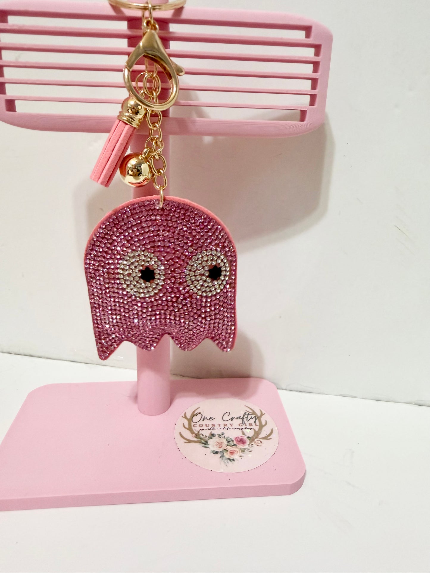Pac Man Ghost Sparkly Rhinestone Keychains