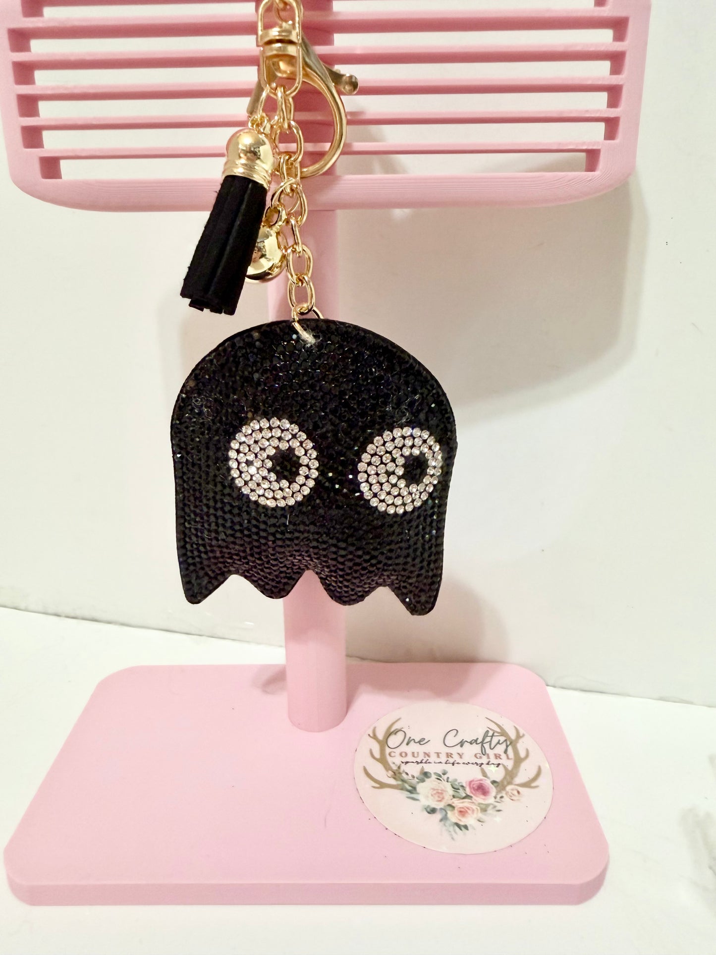 Pac Man Ghost Sparkly Rhinestone Keychains