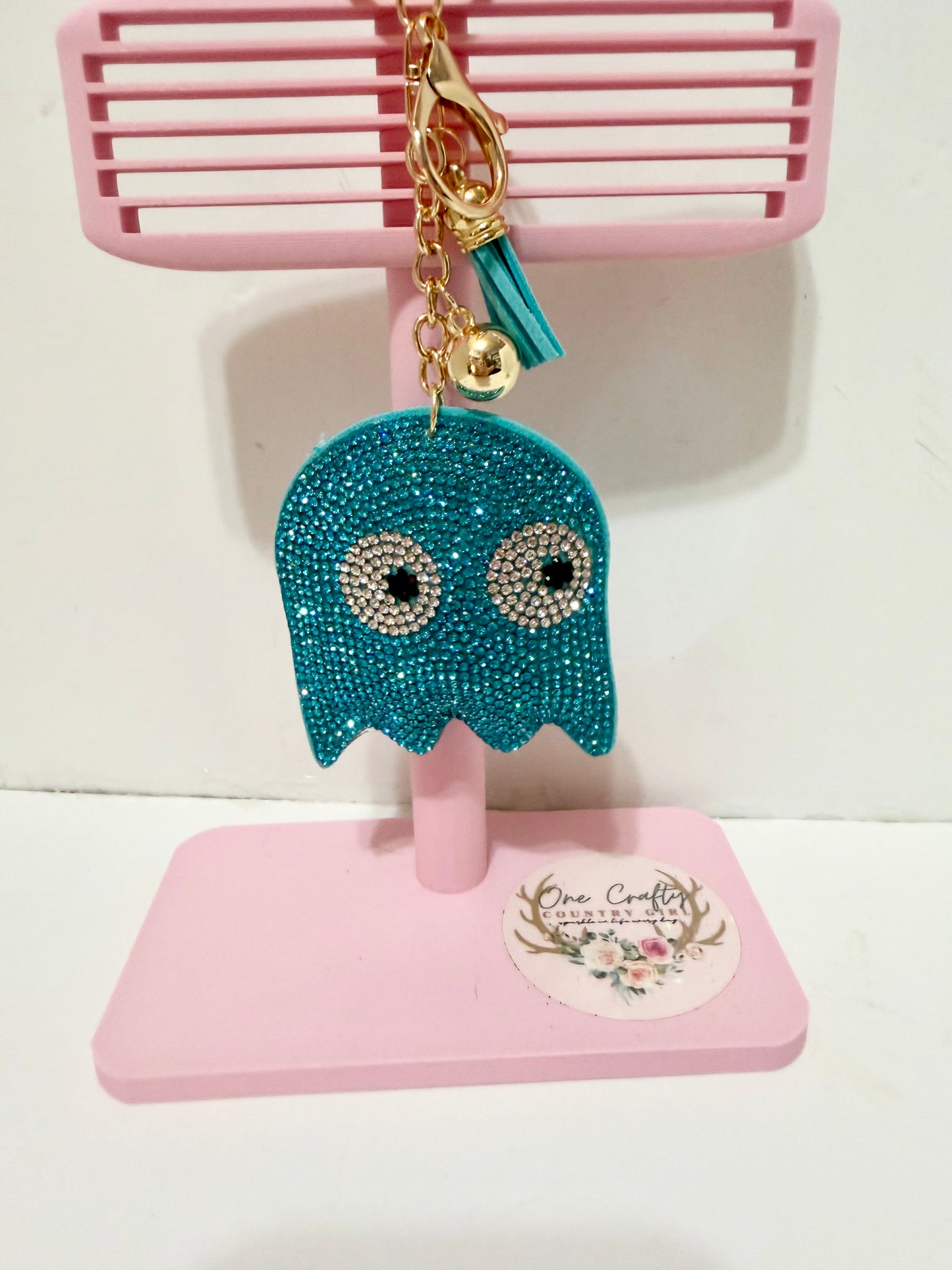 Pac Man Ghost Sparkly Rhinestone Keychains