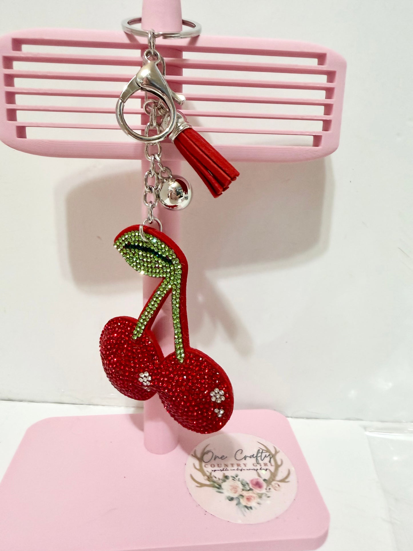 Cherry Sparkly Rhinestone Keychains