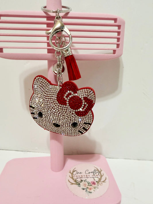 HK Kitty Face Sparkly Rhinestone Keychains