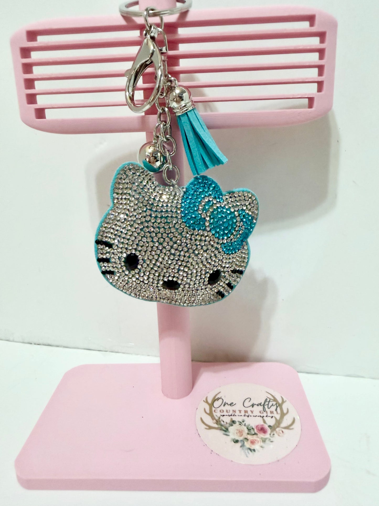 HK Kitty Face Sparkly Rhinestone Keychains