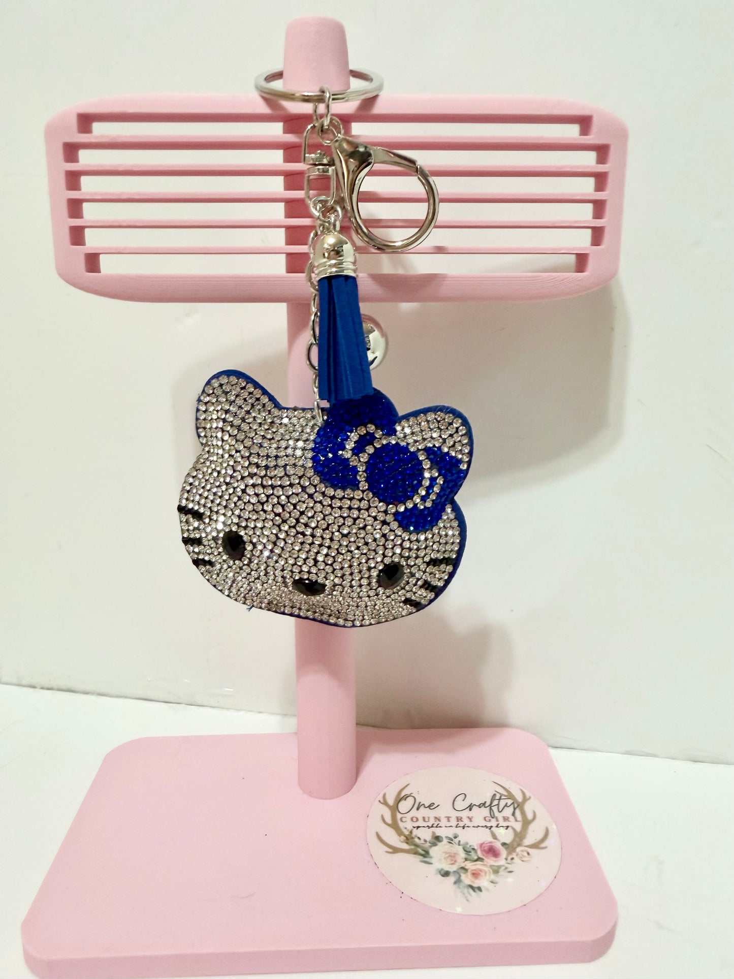 HK Kitty Face Sparkly Rhinestone Keychains