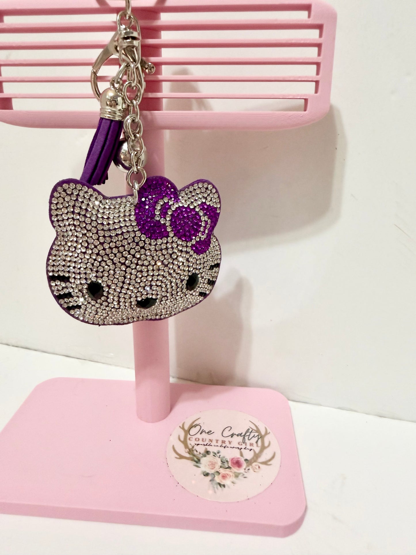 HK Kitty Face Sparkly Rhinestone Keychains