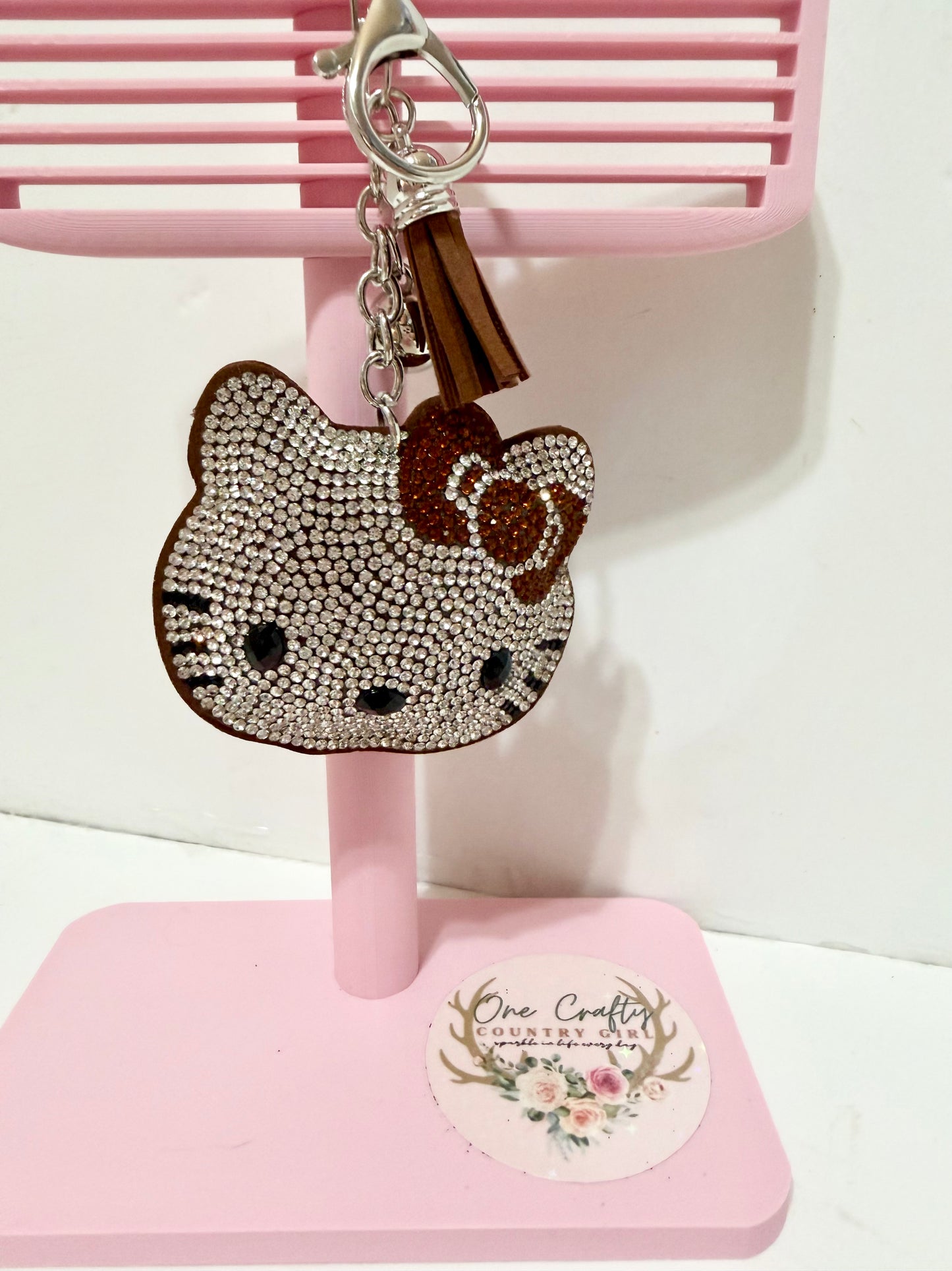 HK Kitty Face Sparkly Rhinestone Keychains