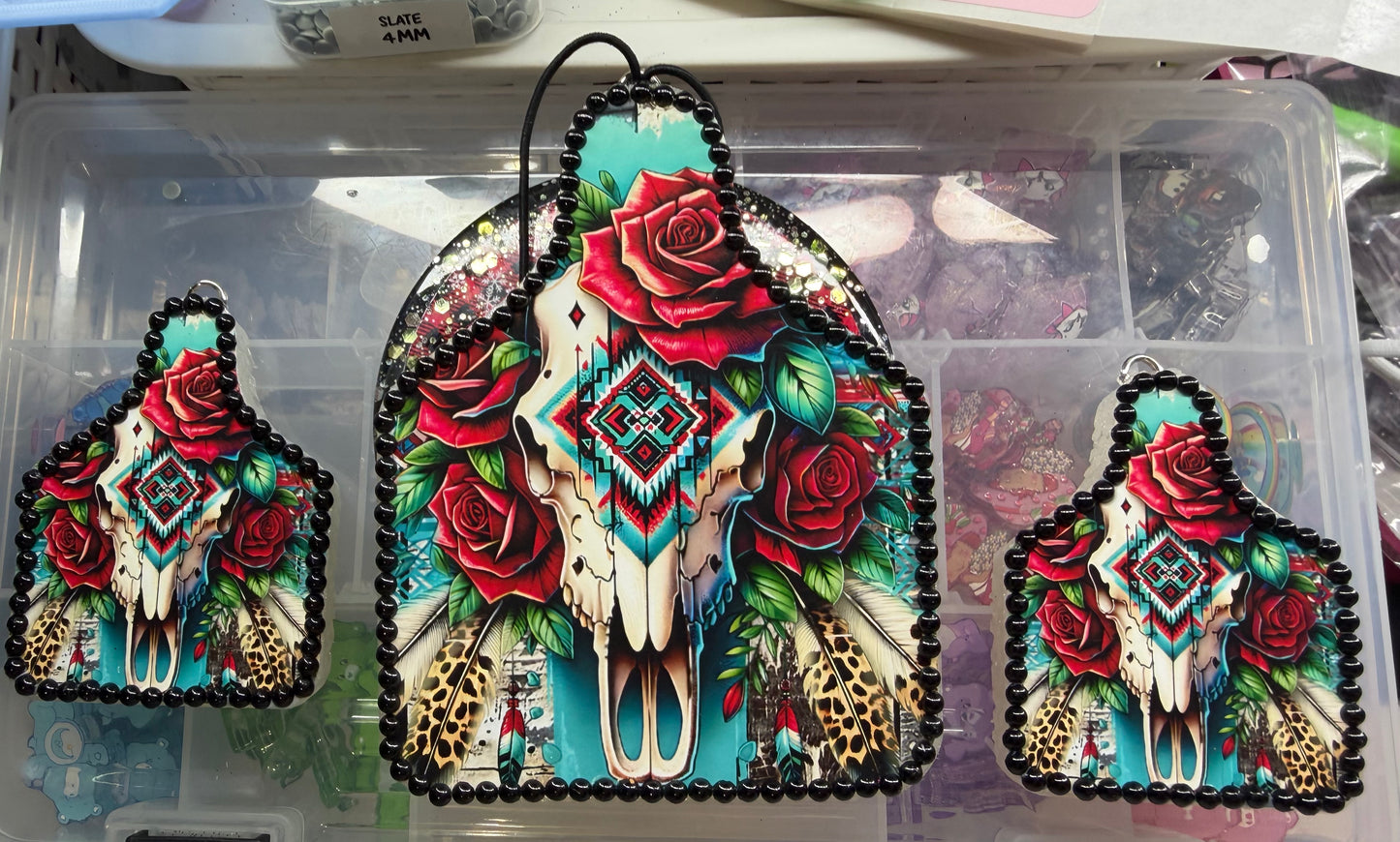 Cow Tag with Bull Skull Cardstock Freshie and Vent Clip in the scent Narcissit