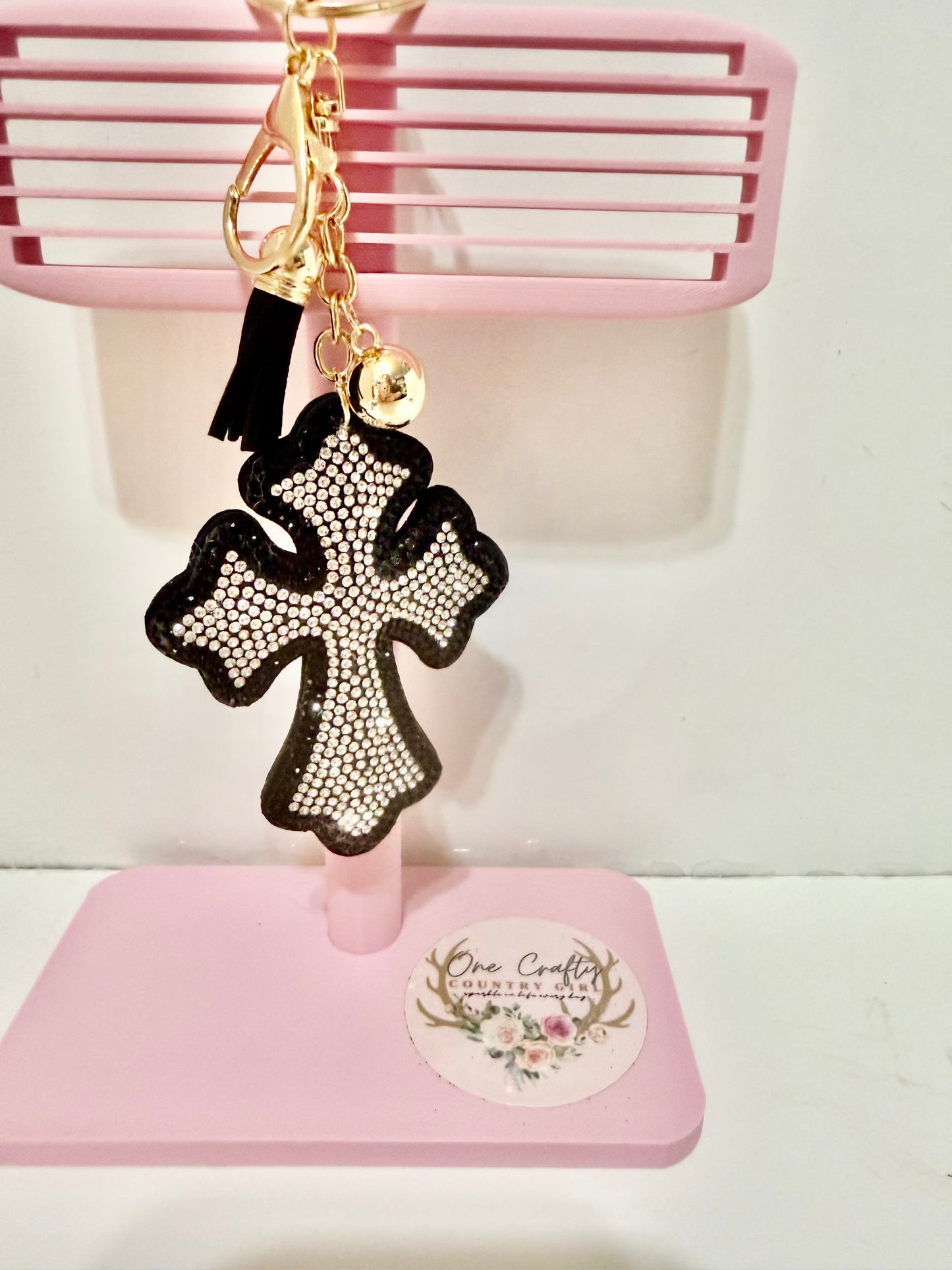 Sparkly Rhinestone Cross Keychain