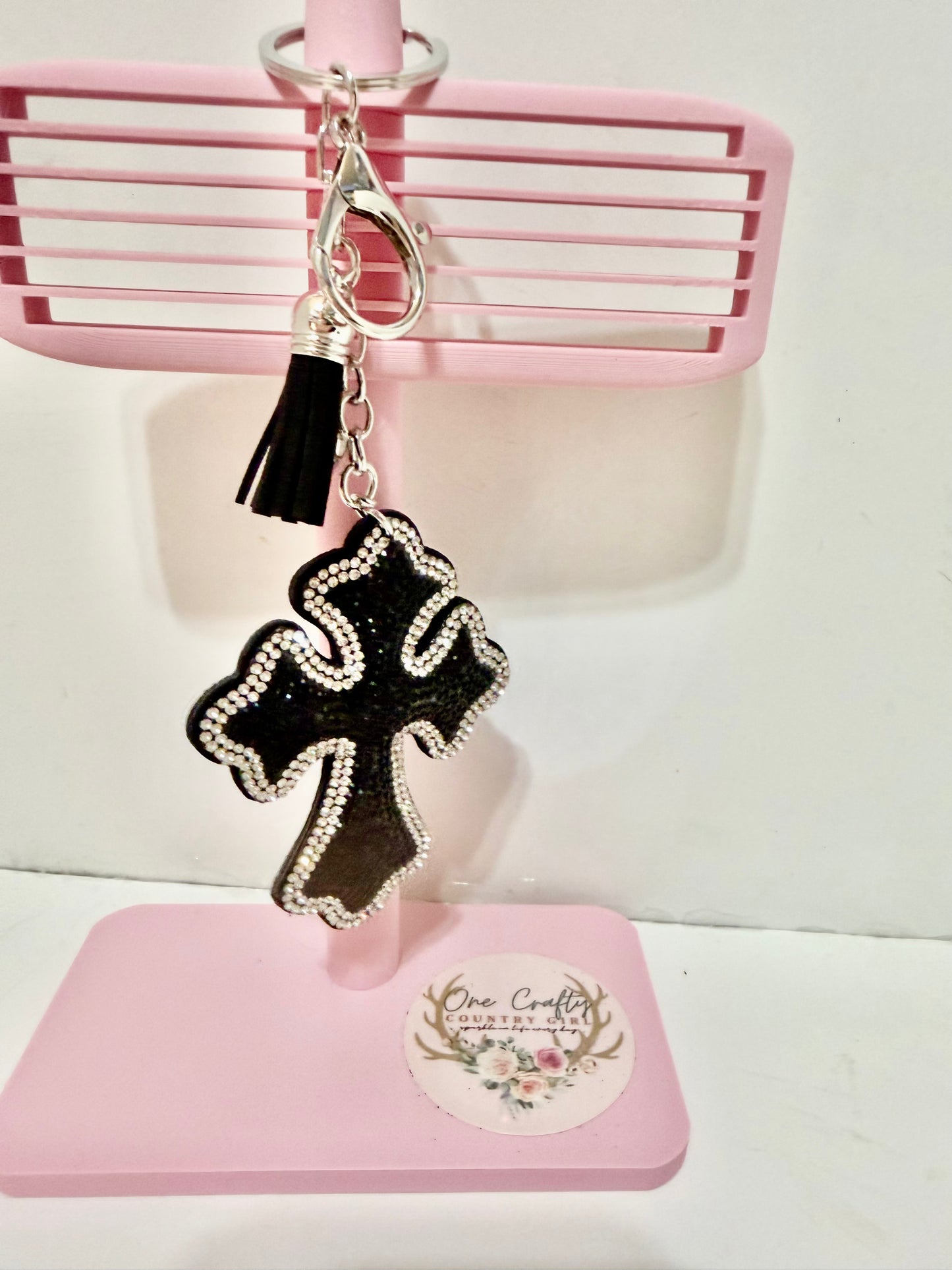 Sparkly Rhinestone Cross Keychain