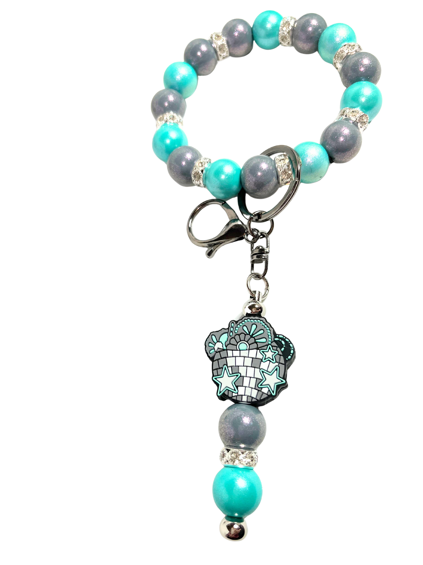 Grey and Teal wristlet with matching keychain