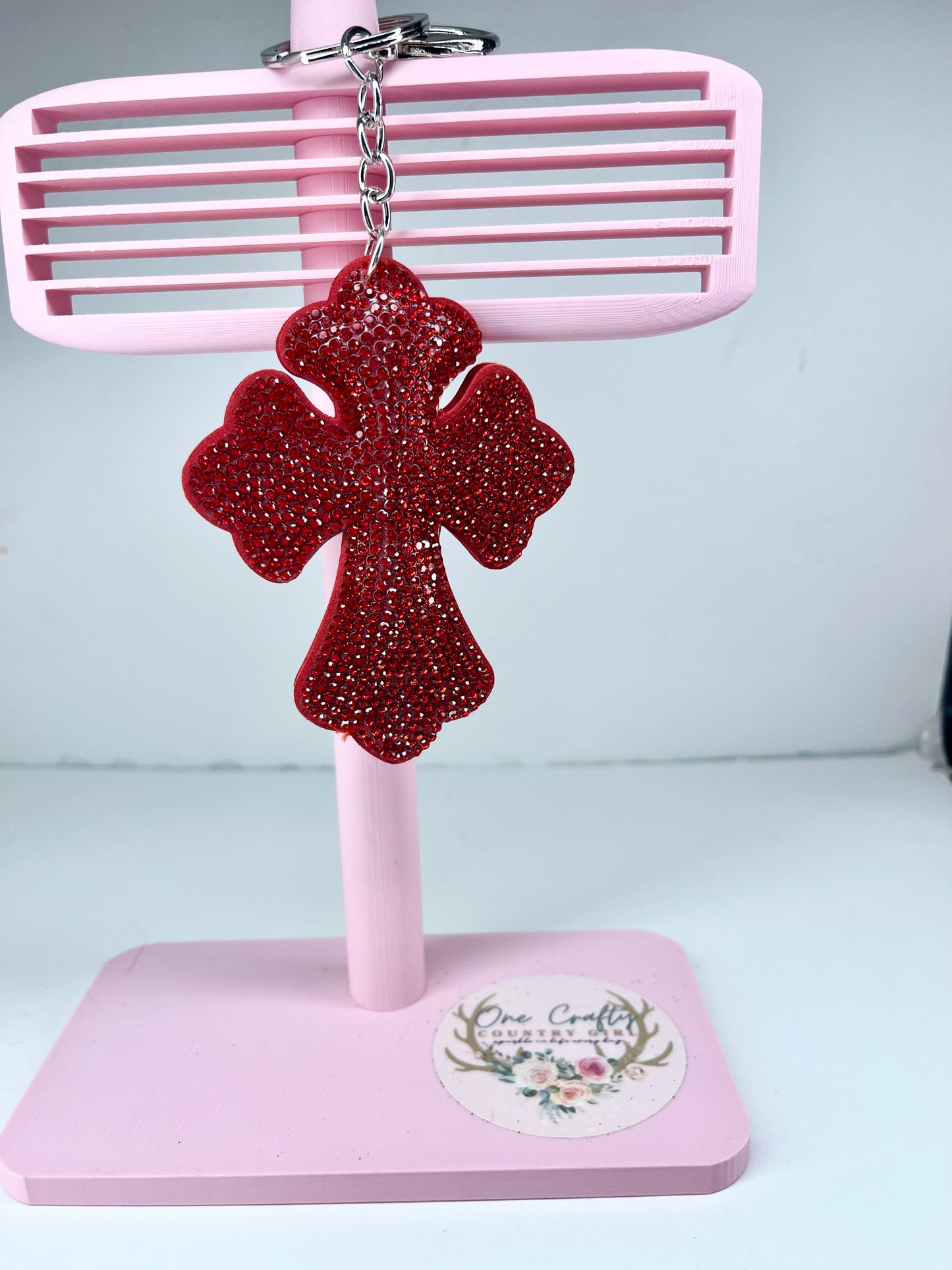 Sparkly Rhinestone Cross Keychain