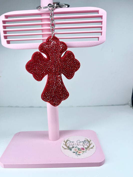 Sparkly Rhinestone Cross Keychain